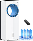 CENSTECH Windowless Portable Air Conditioners, 27" Bladeless Evaporative Air Cooler w/Dual Tanks for 24H Cooling, 4 Modes & 3 Speeds, 25FT Remote&Timer, 360° Swing Swamp Cooler Air Conditioner Indoor