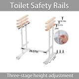 PXNTLA Toilet Safety Rails for Seniors - Toilet Safety Frame with Dual Pillars, Waterproof Nighttime Reflective Base, 3-Speed Height Adjustment (White, Double Pillar)