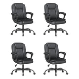 Keratee Executive Office Chair, Leather Desk Computer Chair with Padded Armrests, Mid-Back Swivel Adjustable Ergonomic Design for Home Office, 4PC, Black