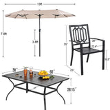 PHI VILLA 8 PCS Patio Dining Set w/ 13ft Umbrella(Beige)