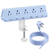 SMALLRT Blue Desk Clamp Power Strip with 6.5 FT Extension Cord, PD 40W USB-C Fast Charging Ports, 5 AC Outlets 4 USB-C 2 USB-A, Fits 2.1 inch Table Edges