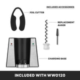 Waring Commercial WWO120 Portable Electric Wine Bottle Opener with Recharging Station,Silver