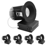LUXRITE 4 Inch Recessed Light, Regressed Canless LED Spotlight, 5CCT 2700K-5000K, CRI90, 22W, 1700 Lumens High Output, 38º, Interchangeable Round Black Trim, Dimmable, IC & Wet Rated (4 Pack)