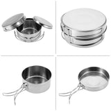 Camping Cooking Set, Backpacking Camping Cookware Mess Kit, 4Pcs Portable Stainless Steel Camping Picnic Outdoor Pan Pot Plate Tableware