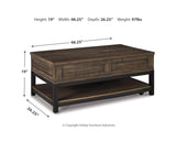 Signature Design by Ashley Johurst Rustic Rectangular Lift Top Coffee Table and Fixed Lower Shelf, Brown