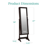 Best Choice Products Freestanding Jewelry Armoire Cabinet, Full Length Standing Mirror, Lockable Makeup Storage Organizer, w/Velvet Lining, 3 Angles, Lock, Accessory Pouch, 5 Shelves - Espresso