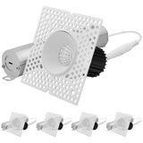 LUXRITE 1 Inch LED Trimless Recessed Spotlight, 10W, 850LM, 5CCT Selectable 2700K-5000K, 38° Beam Angle, Dimmable, Push-n-Lock Spotlight, CRI 90, Damp & IC Rated, Plaster Downlight, ETL White (4 Pack)