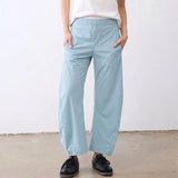 SeeLuNa Women Barrel Travel Pants Elastic Waistband Tapered Leg Baggy Mid Rise Work Trousers Lounge Pant with Pockets(Light-Blue,S)