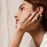 Oseew Personalized Moss Agate Ring set Engraving Text Moss Agate promise Ring Set 18k gold Teardrop Moss Agate Stone