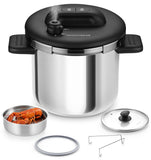 KOCH SYSTEME CS Stainless Steel Pressure Cooker 6.3 QT, Olla de Presion, Easy One-Press Lock, 3 PSI Settings Stovetop Pressure Cookers, Save 70% Time, Induction Compatible, Glass Lid & Steamer Rack