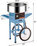 Commercial Cotton Candy Machine w/Cart and Wheels, 110V Electric Floss Maker with Stainless Steel Bowl, Sugar Scoop for Family and Various Party Blue