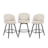 LUE BONA 26''H Swivel Bar Stools Set of 3, Counter Height Bar Stools with Backs, Lumbar Pillow and Black Metal Frames, Upholstered Modern Barstools for Kitchen Island, Linen Farbic, Linen Color