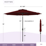 Midtown Umbrellas - The Lean 10 Ft Patio Umbrella with Fade-Resistant Sunbrella Fabric, Auto-Tilt Aluminum Frame and 8 Reinforced Ribs for Deck, Pool & Garden - Burgundy Canopy, Black Pole
