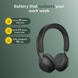 Jabra Evolve2 65 Bluetooth Wireless Headset with Mic for Calls and Music, Dual-Ear Headphones with USB-C Adapter and Charging Stand, Up to 37 Hours Battery, Works with Microsoft Teams, Black