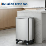 Large Rustproof Garbage Bin with Soft Close Lid, Removable Inner Bucket & Wheels, for Home, Kitchen or Office
