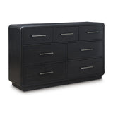 Signature Design by Ashley Rowanbeck Modern Seven-Drawer Dresser with Waterfall Edges, Nickel-Tone Hardware, Wood and Ash Veneer, Black Finish, 63.75' W