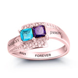 Oseew Customized 10k rose gold 2 birthstone rings 14k Rose gold mothers ring 18K Rose Gold mother's ring mothers ring 2 birthstones Engraving 2 names