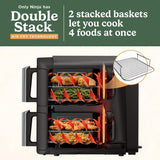 Ninja Air Fryer, 8 QT DoubleStack 2-Basket, Space Saving Design, Cooks 2lb Chicken Wings, Feeds up to 6 People, 6-in1 Air Fryer, Roast, Bake & More, Easy to Clean, Dishwasher Safe Parts, Black, SL201