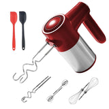 DOAROCA 7-Speed Cordless Hand Mixer for Baking - Electric Handheld Mixer with 6 Stainless Steel Attachments, Turbo Boost, Digital Display, Lightweight Cake Mixer for Eggs, Cream, Cookie Dough (Red)