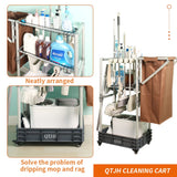 Janitorial cart Housekeeping cart Cleaning Cart on Wheels Housekeeping Caddy with Shelves Broom mop Holder QTJH