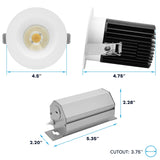 LUXRITE 4 Inch Recessed Light, Regressed Canless LED Spotlight, 5CCT 2700K-5000K, CRI90, 22W, 1700 Lumens High Output, 60º Wide Flood, Round White Trim, Dual Dimmable, IC & Wet Rated (4 Pack)