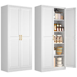 Polup 71" White Metal Kitchen Pantry Storage Cabinet with Doors and Shelves