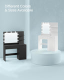 VASAGLE Kailyn Collection - Vanity Desk with Power Outlets and LED Lights, 35.4-Inch Wide Makeup Table with Mirror, Drawer and Cabinet, for Bedroom, Cloud White URDT128WB01V1S