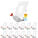 LUXRITE 12 Pack 6 Inch Ultra Thin Square Recessed Lighting, 5 Color Options 2700K - 5000K, Dimmable LED Downlight, 12W, IC & Wet Rated, 1000 Lumens, Canless LED Recessed Light, ETL