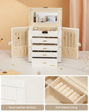 Synthetic Leather Huge Jewelry Box Mirrored Watch Organizer Necklace Ring Earring Storage Lockable Gift Case (White + Gold) Homde