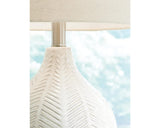 Signature Design by Ashley Rainermen Casual Ceramic Table Lamp, Transparent White Glaze Finish, Drum Hardback Fabric Shade, 11" W x 11" D x 21" H, Off White