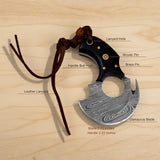 Dessi Alaskan Ulu Knife Damascus Steel Rocker Blade for Chopping Mincing Slicing, Bull Horn Handle with Mosaic Pin, Leather Sheath & Lanyard, Kitchen Pizza Cutter Mezzaluna SM150