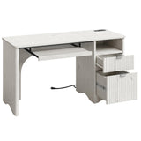 Bestier 55 Inch Computer Desk with Keyboard Tray, File Drawer, White