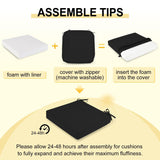 downluxe Waterproof Outdoor Chair Cushions Set of 4, 19" x 19" x 3" Patio Chair Cushion with Non-Slip Ties & Handle