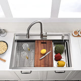 33 Inch Drop In Kitchen Sink - VOKIM 33X22 Inch Top Mount sink Workstation Stainless Steel Splash Guard 16 Gauge 10'' Deep Single Bowl Handmade Topmount Sink with Cutting Board& Strainer