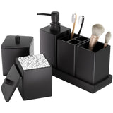 Black Bathroom Accessories Set Resin 6PCS, Square Toothbrush Holders Set Complete with Soap Dispenser, Vanity Tray, Tumbler, Cups and Cotton Swab Jars for Counter, Sink or Small Spaces