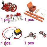 MechPuConToy Hit and Miss Engine Kit That Runs, HM-01 KIT Engine Model + Metal 4-SWheel Steering Flatbed Transport Cart + Accessory Triad + (CDI Igniter + Spark Plug) Kit