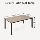 PHI VILLA Outdoor Dining Table for 6, Brown Metal Table w/Umbrella Hole
