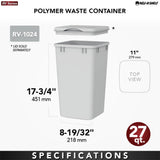 27 Quart Trash Bin Recycle Waste Garbage Container for Kitchen Cabinet Pullouts,