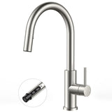FORIOUS Kitchen Faucets with Pull Down Sprayer, Brushed Nickel Single Handle Stainless Steel High Arc Kitchen Sink Faucet with Deck Plate, 1 or 3 Hole Sink Faucet for Bar RV Outdoor Laundry