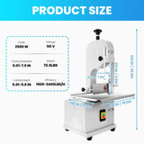 2500W Commercial Electric Meat Bandsaw, Stainless Steel Countertop Bone Sawing Machine with 8 Blades, 19.6" x 15.3" Workbeach, 0-7.9 Inch Cutting Thickness, Bone Saw for Butchering Frozen Rib Beef