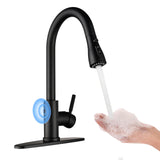 Arofa Black Touchless Bathroom Faucets, Kitchen Faucet with Pull Down Sprayer, Smart Motion Sensor Kitchen Sink Faucet, Stainless Steel Single Handle Kitchen Faucet, Matte Black