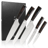 Kitchen Knife Set - 5 Pieces | Includes 8" Chef Knife, 7" Santoku, 8" Bread, 5" Utility, 3.5" Paring | Japanese Style High Carbon Steel Blades, Pakkawood Handles, Ultra Sharp Kitchen Tools