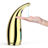 XZUO Automatic Soap Dispenser with Infrared Sensor - Adjustable 4-Level Touchless Hand Soap for Kitchen, Bathroom - Battery Operated Electric Dispenser, Durable Plastic, Smart Soap Holder (Gold)