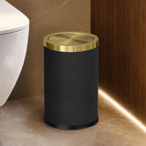 LEASYLIFE 9L/2.3GAL Small Trash Can with Swing Lid, Waste Paper Baskets for Bathrooms,Black and Gold Trash Can for Bathroom,Bedroom, Powder Room,Office,Laundry Room (9L-Black)