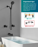 gotonovo 2 Handles Tub Shower Faucet Set,Bathtub Faucet Set with 6 Modes Handheld Spray Shower System with Tub Spout,Shower Head and Handle Set Shower Fixture Wall Mount Matte Black