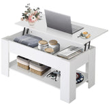 GINMAON Lift Top Coffee Table with Hidden Storage-39.4" Modern Lift-Up Design, Convertible Dining & Laptop Desk for Living Room, Reception-Scratch-Resistant, Spacious Compartment & Shelves (White)