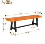 PHI VILLA 63" Outdoor Acacia Wood Bench, Oil Finished, Teak, 2 Pack