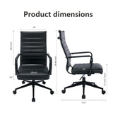 Office Desk Chair Leather, Conference Room Chairs with Wheels, Executive Modern Ergonomic Ribbed Computer Chair