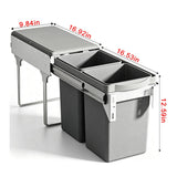 Under Cabinet Pull-Out Trash Can - Dual Recycle Bin with Odor Control, Non-Sliding Design for Kitchen Cabinet - Space-Saving Gray Trash Organizer for Home Use
