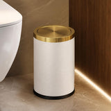 LEASYLIFE 9L/2.3GALModern White Trash Can with Flip Lid,Fancy Gold Waste Paper Baskets for Bathrooms,Gold Trash Can for Bathroom,Bedroom, Powder Room,Office,Laundry Room (9L-White)